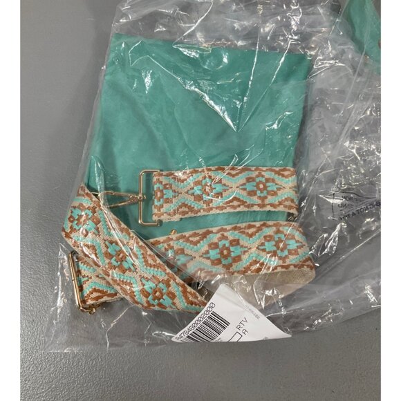 ahdorned Aqua U-Shaped Messenger Bag with Dual Straps and Bonus Pouch, Faux Leat - Picture 5 of 10